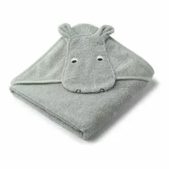 Albert Hippo Organic Cotton Terry Cloth Bath Cape Grey blue Liewood Design Baby