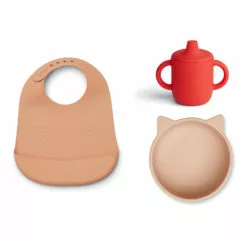Connor Silicone Bib, Bowl and Learning Cup Set Red Liewood Design Baby