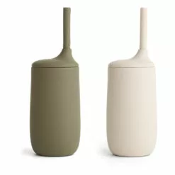 Dylan Silicone Cup with Straw - Set of 2 Khaki Liewood Design Children