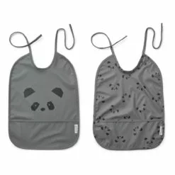 Lai Panda Organic Cotton Bib - Set of 2 Grey Liewood Design Baby