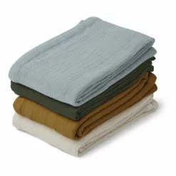 Leon Organic Cotton Swaddles - Set of 4 Blue Liewood Design Baby