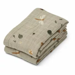 Lewis Organic Cotton Swaddling Cloths - Set of 2 Beige Liewood Design Baby