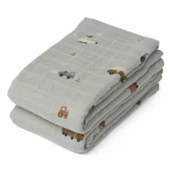 Lewis Organic Cotton Swaddling Cloths - Set of 2 Blue Liewood Design Baby