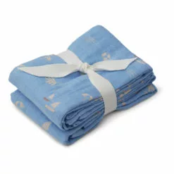 Lewis Organic Cotton Swaddling Cloths - Set of 2 Blue Liewood Design Baby