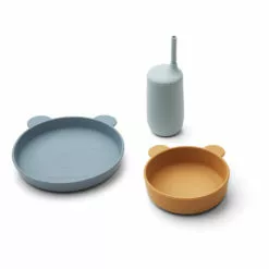 Nathan Silicone Plate, Bowl and Tumbler + Straw Set Blue Liewood Design Children