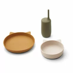 Nathan Silicone Plate, Bowl and Tumbler + Straw Set Khaki Liewood Design Children