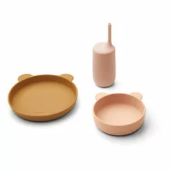 Nathan Silicone Plate, Bowl and Tumbler + Straw Set Pink Liewood Design Children
