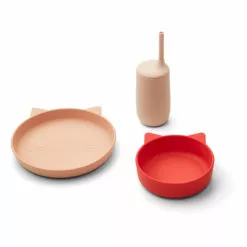 Nathan Silicone Plate, Bowl and Tumbler + Straw Set Red Liewood Design Children