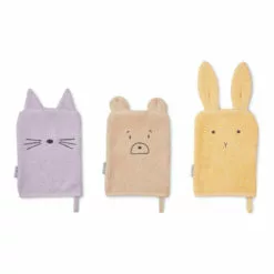 Sylvester Organic Cotton Wash Gloves - Set of 3 Beige Liewood Design Children