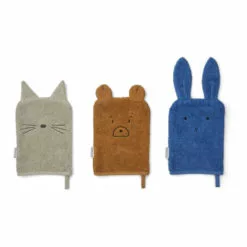 Sylvester Organic Cotton Wash Gloves - Set of 3 Blue Liewood Design Children