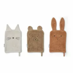 Sylvester Organic Cotton Wash Gloves - Set of 3 Brown Liewood Design Children