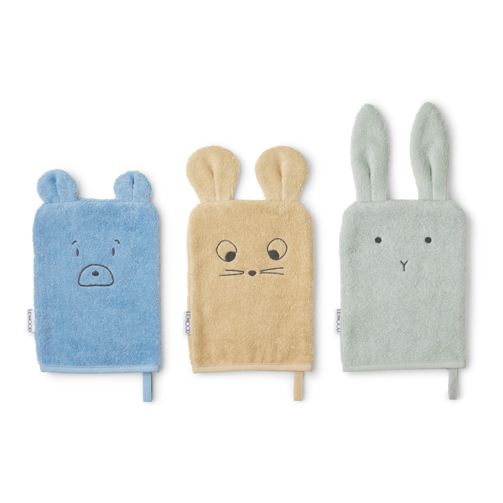 Sylvester Organic Cotton Wash Gloves - Set of 3 Mint Green Liewood Design Children 1 Sylvester Organic Cotton Wash Gloves - Set of 3 Mint Green Liewood Design Children